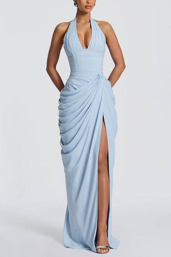 Corset Bodice Chiffon Maxi Dress, Lace-Up Back - view 4