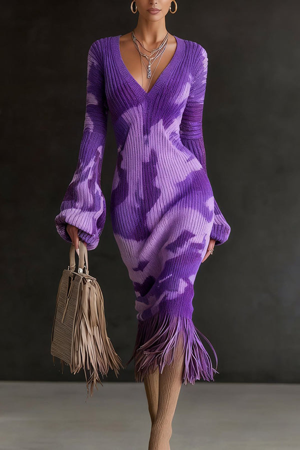 V-Neck Tassel Hem Midi Dress - view 8