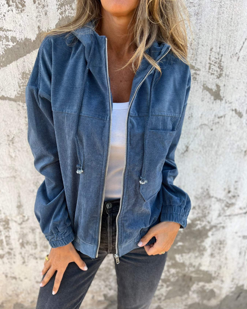 Corduroy Hooded Zip-Up Jacket, Relaxed Fit - view 3