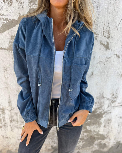 Corduroy Hooded Zip-Up Jacket, Relaxed Fit - view 3