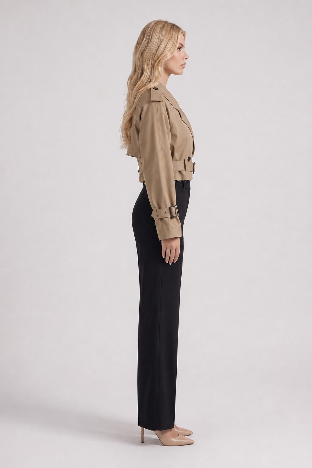 Cropped Utility Trench Coat with Waist Belt - 4
