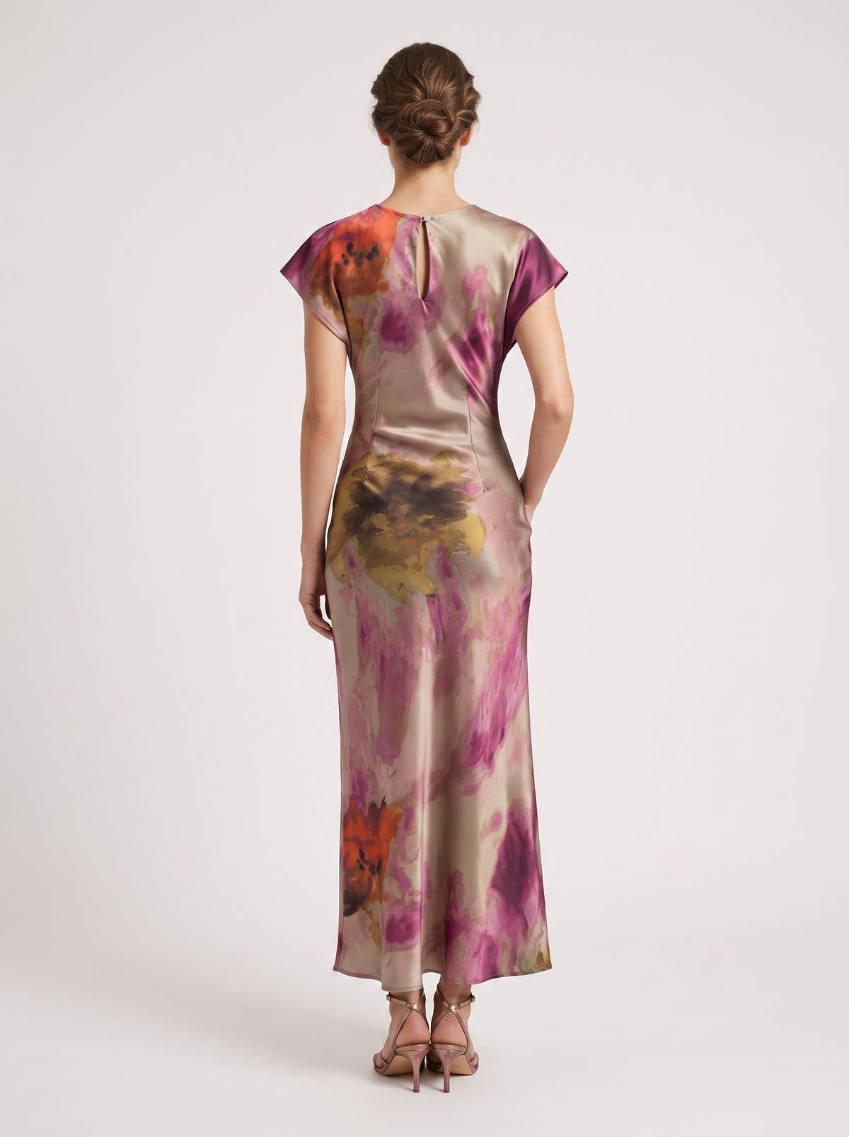 Light brown satin twist-knot cutout midi dress - view 4