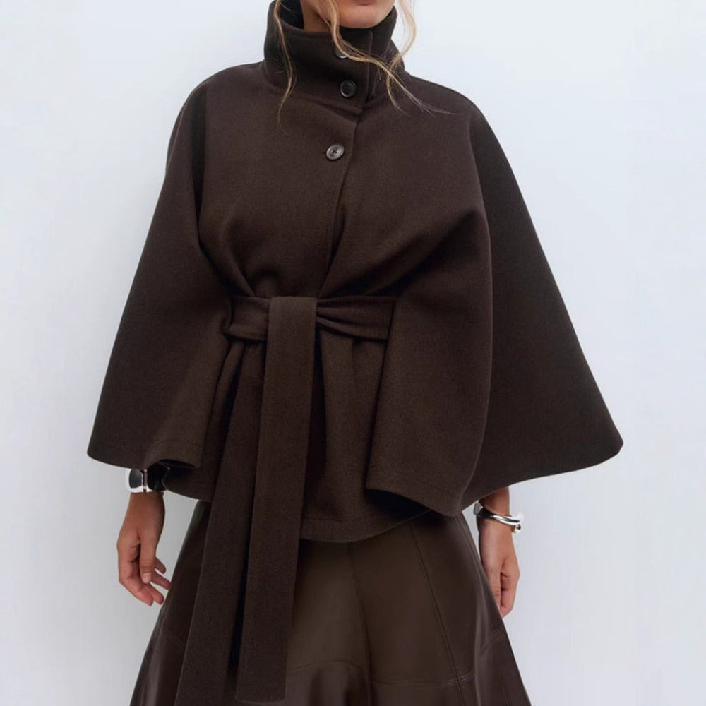 High Collar Cape Coat with Belted Waist - view 6