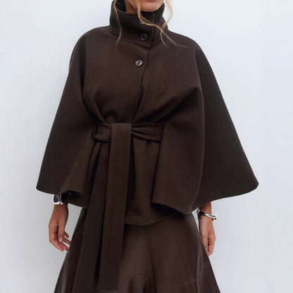 High Collar Cape Coat with Belted Waist - view 6