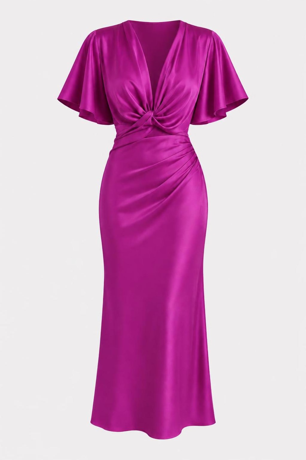 Satin Twist-Front Midi Dress - 1