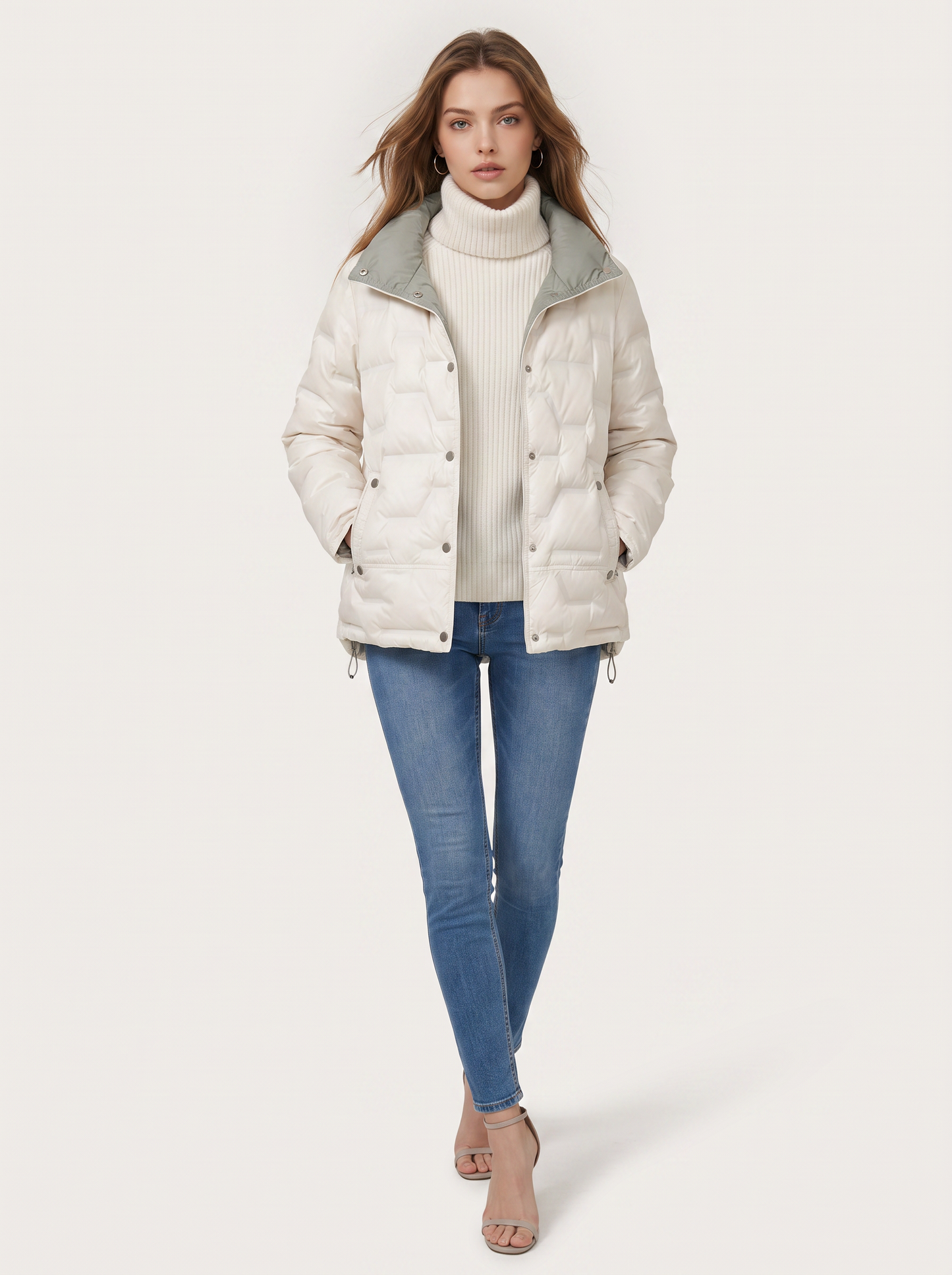 Quilted zip puffer jacket with high funnel neck - view 2