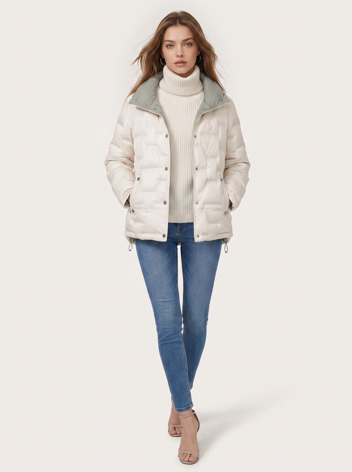 Quilted zip puffer jacket with high funnel neck - view 2