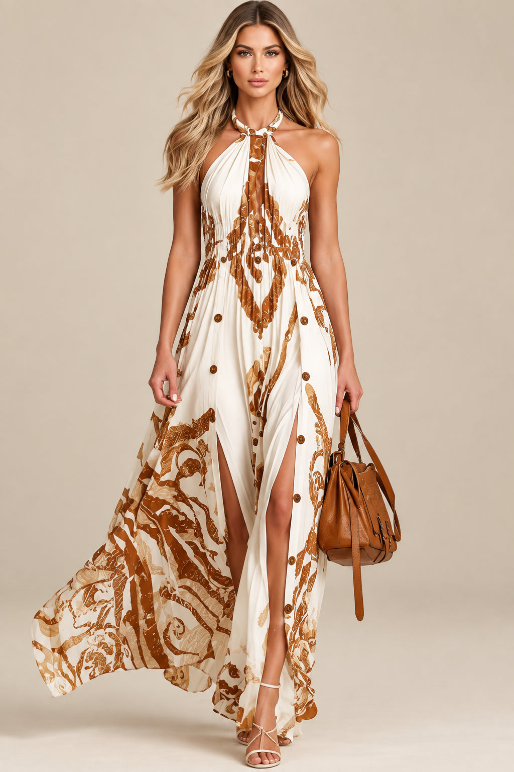 Polyester Maxi Dress With Halter Neck - 3