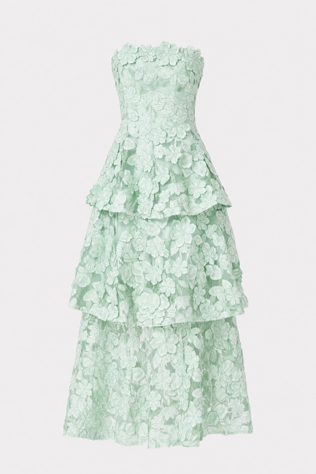 Green Embroidered Off Shoulder Tiered Maxi Dress - 1