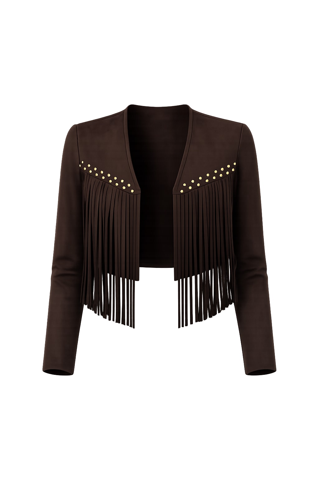 Synthetic Suede Crop Jacket with Fringe and Stud Detailing - 1