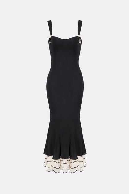 Black sweetheart neck trumpet maxi dress