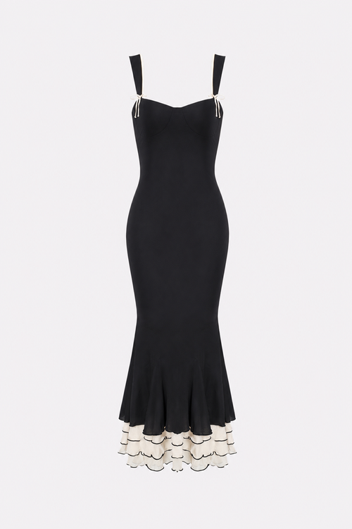 Black sweetheart neck trumpet maxi dress