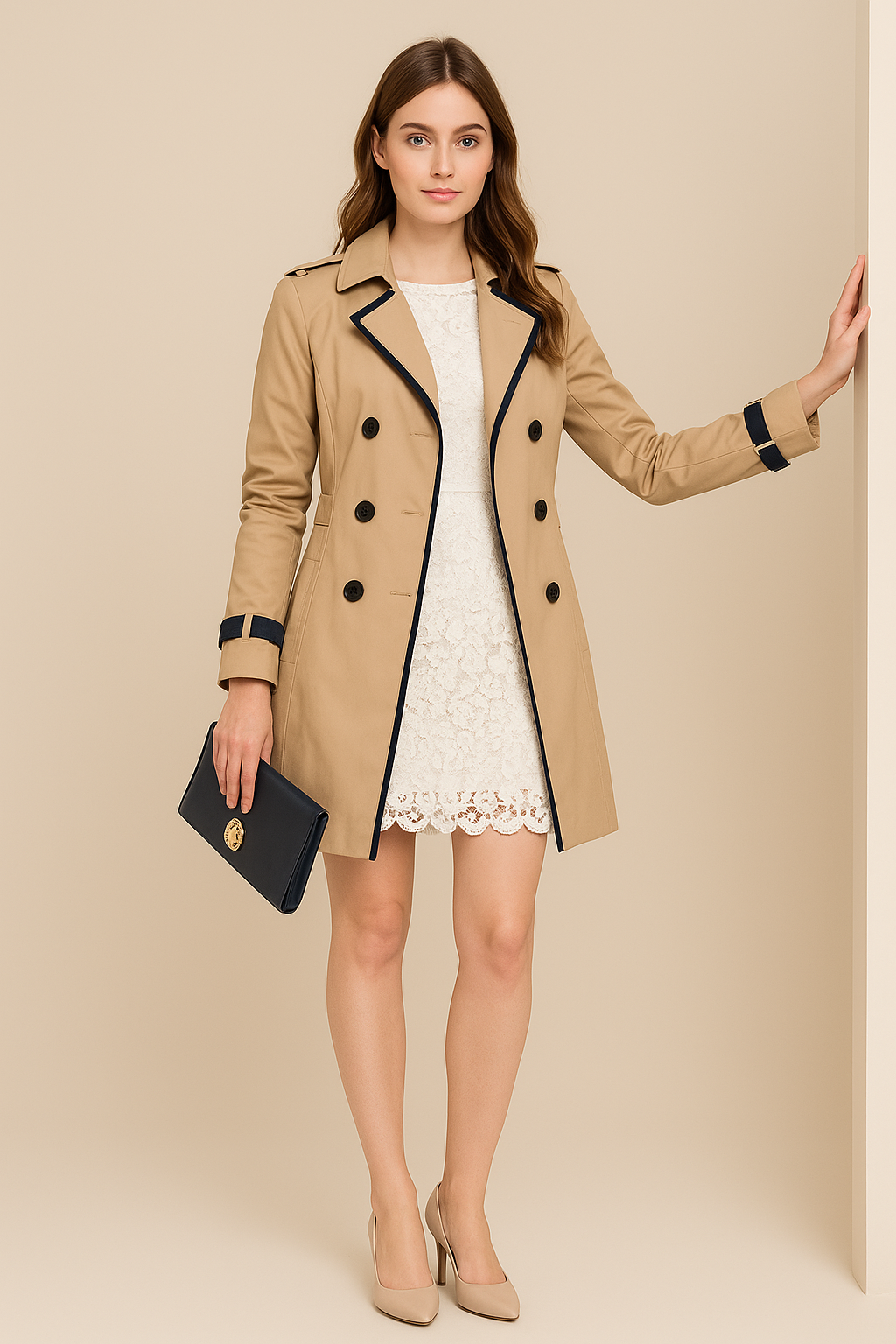 Polyester Blend Double-Breasted Trench Coat - view 2