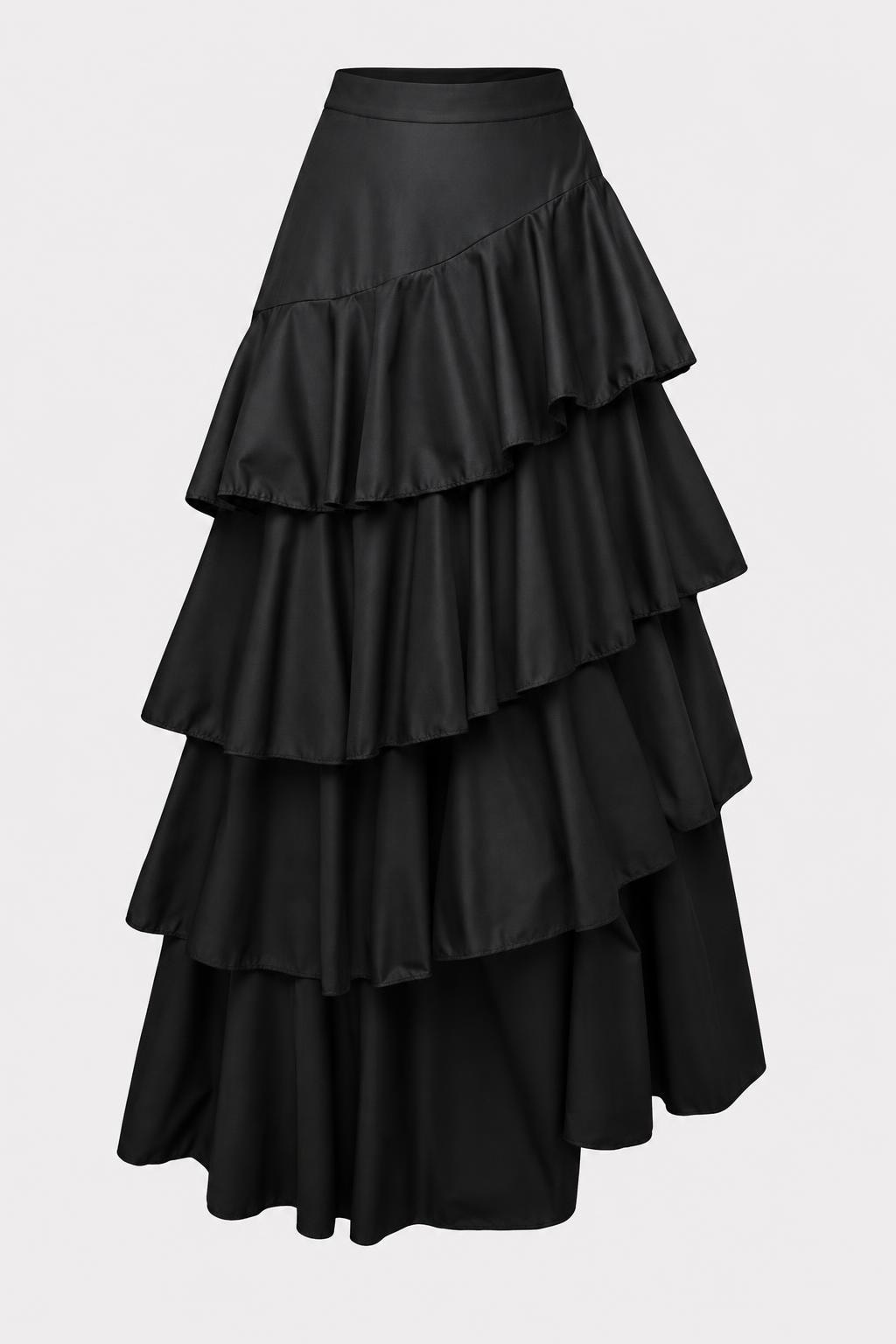 Cotton Long Skirt With A-Line Ruffle Hem - 1