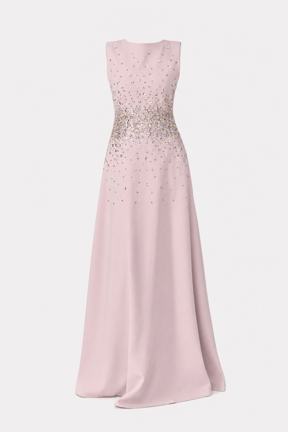 Pink crystal embellished sleeveless maxi dress