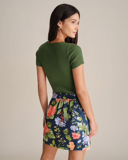 Green square neck ribbed knit tee - view 4