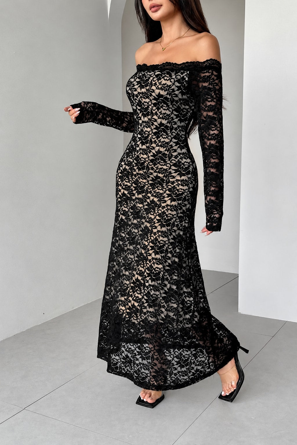 Lace Maxi Dress Off-Shoulder - 2