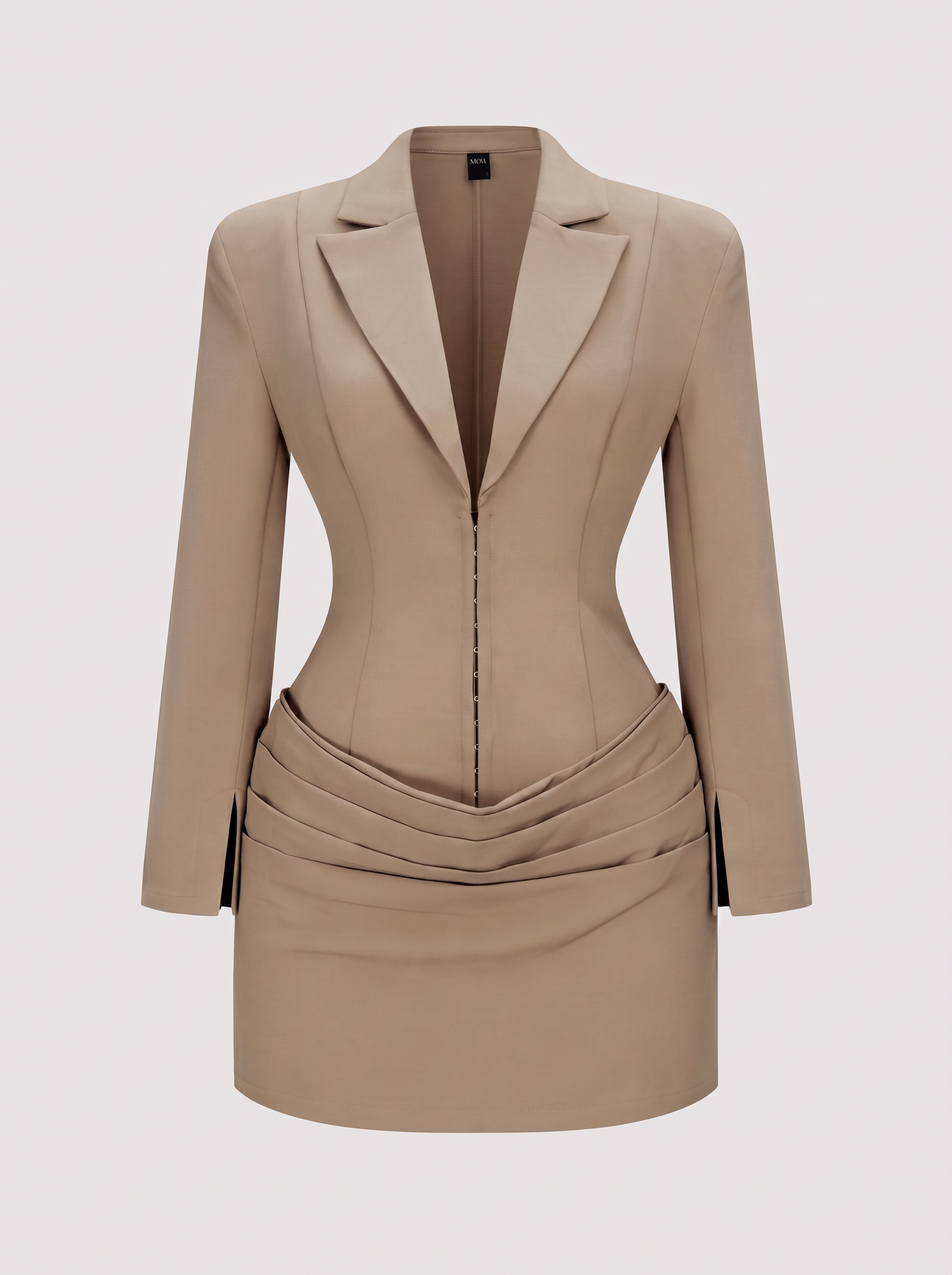Twill mini dress with ruched waist and deep V-neck - view 7