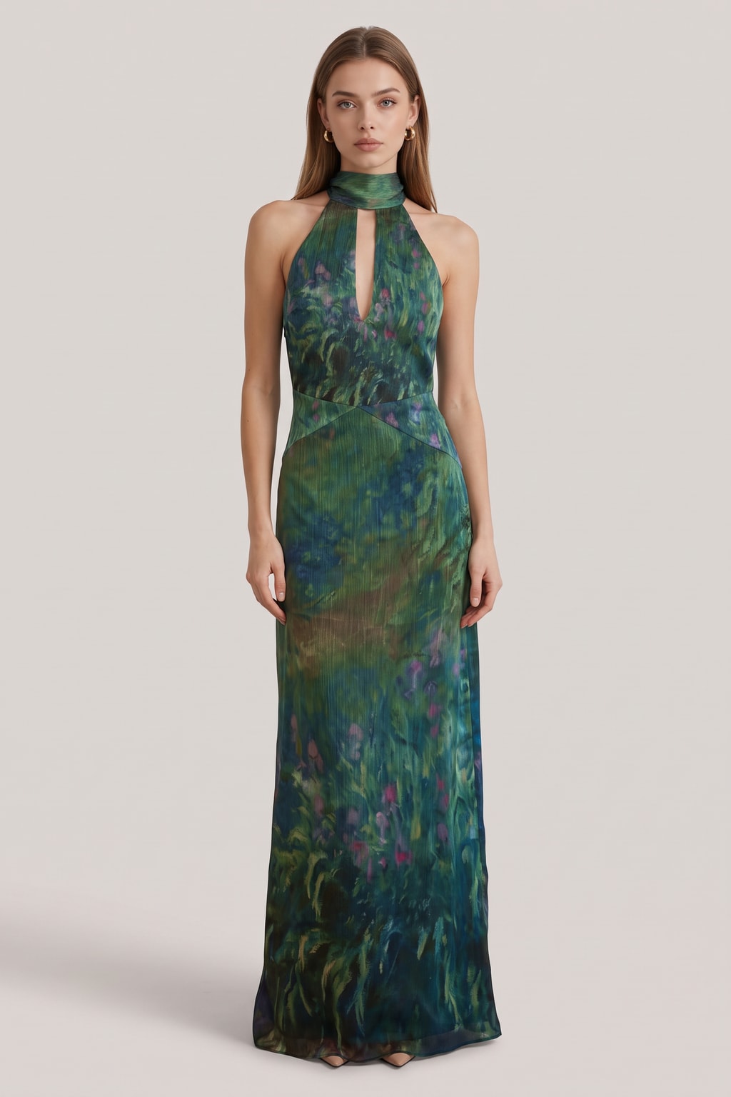 Chiffon Maxi Dress With High Neckline - 2