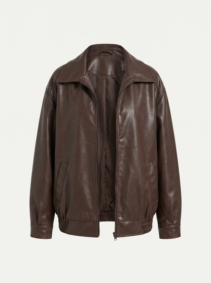 Oversized Collared Faux Leather Jacket