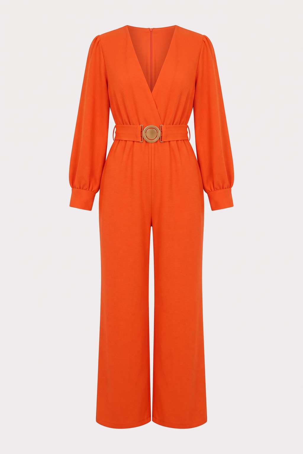 Cotton Long Sleeve Wide Leg Jumpsuit With Belt - 1
