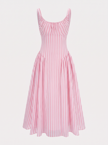 Striped sleeveless maxi dress with side pockets