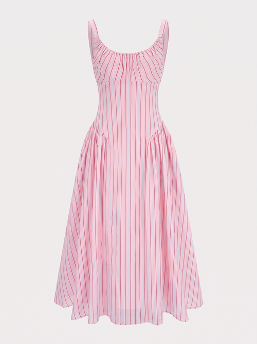 Striped sleeveless maxi dress with side pockets