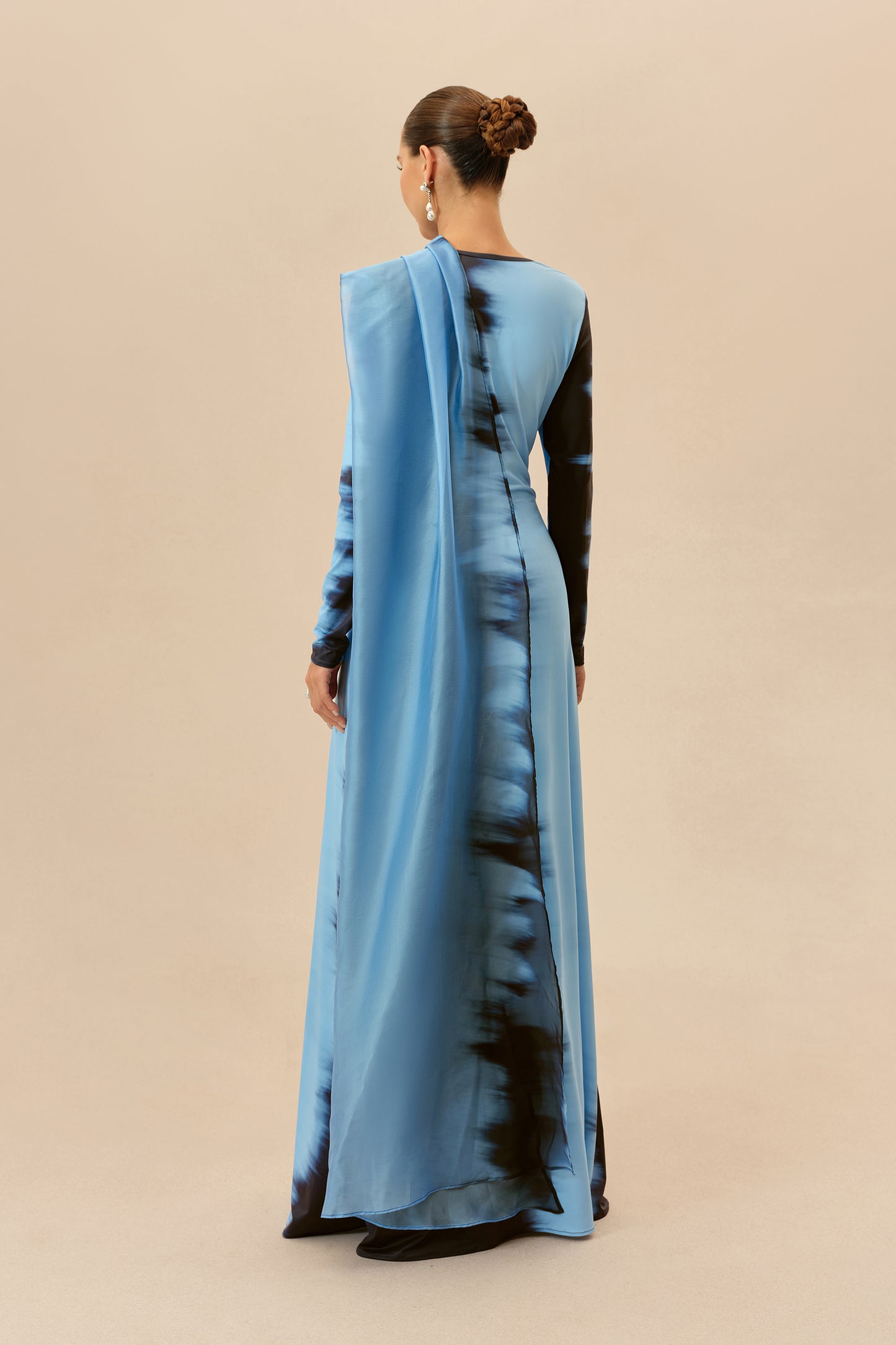 Blue Ombre Tie-Dye Maxi Dress with Cape Drape - view 4
