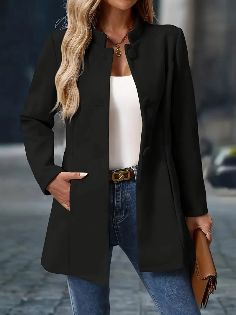 Stand-collar button coat with tailored shape - view 3