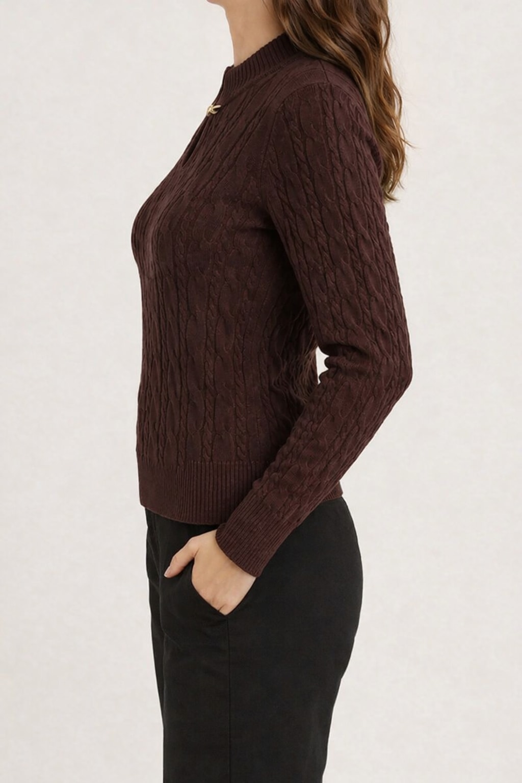 Knit Pullover Sweater With Stand Collar And Hollow Front - 3