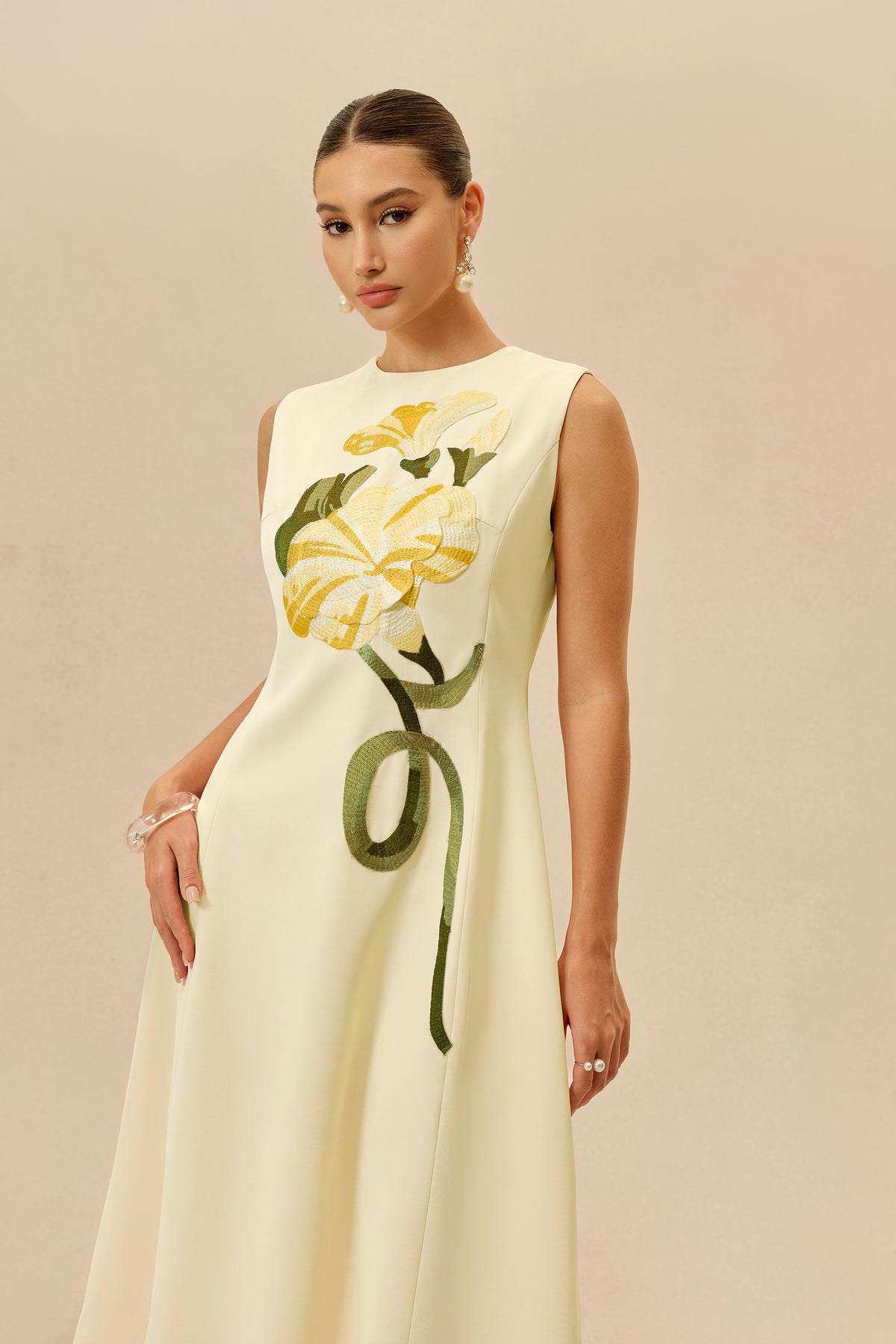 Floral Embroidery Midi Dress for Women Sleeveless A-Line - 3