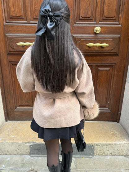 Faux Fur Collar Jacket with Cinched Waist - view 4