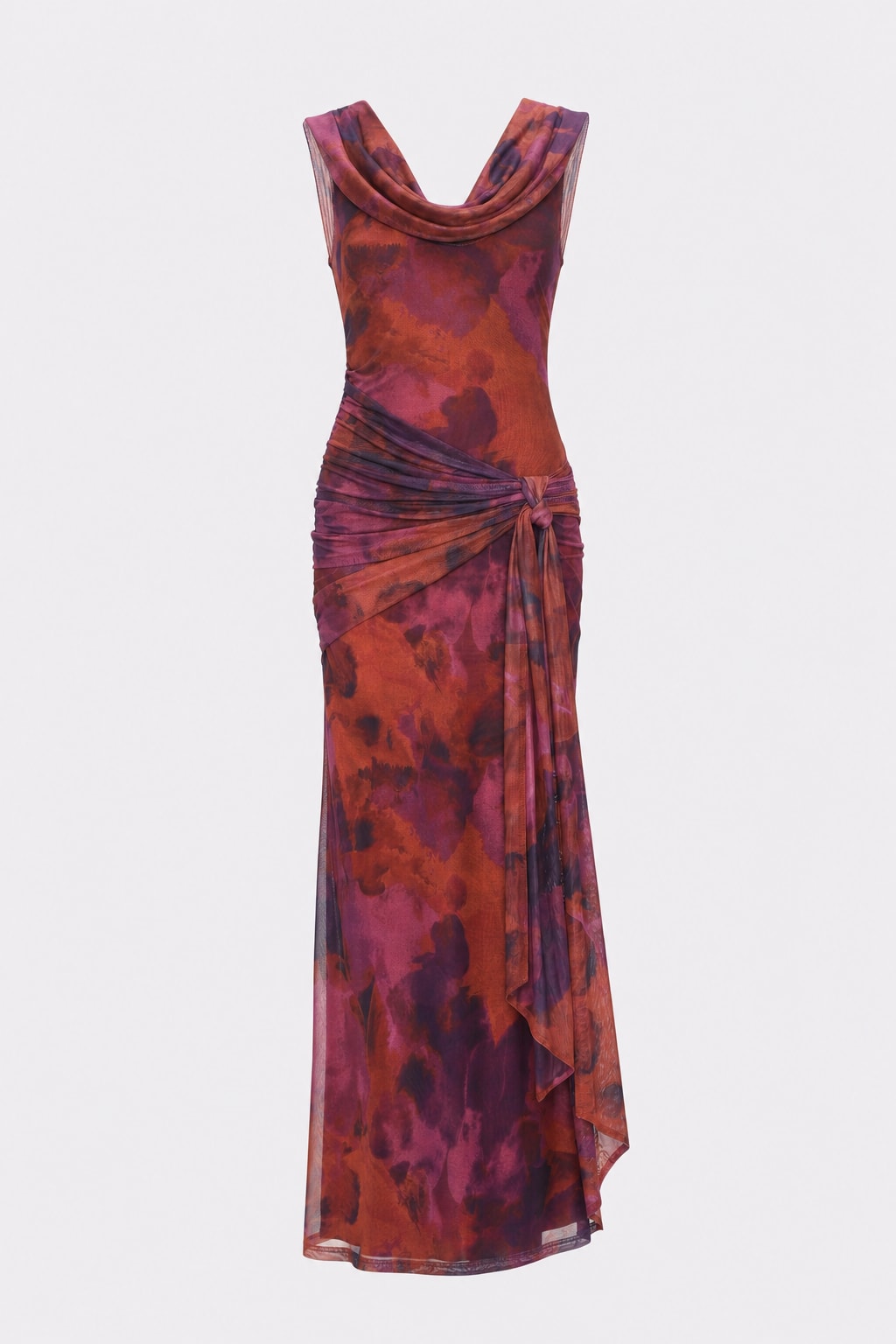 Polyester Blend Maxi Dress With Draped Shoulders - 1