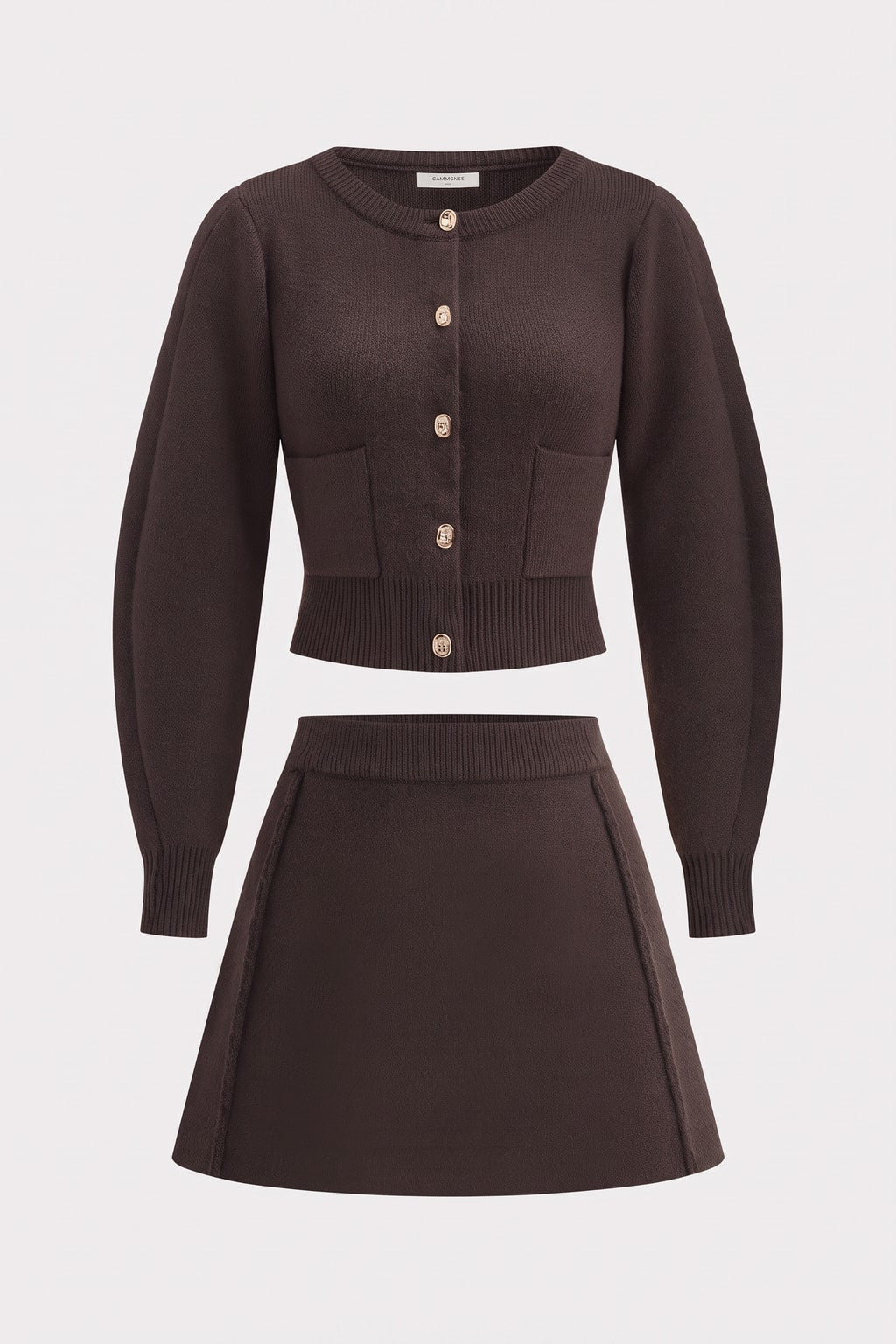 Knit Long Sleeve Top and Skirt Set - 1