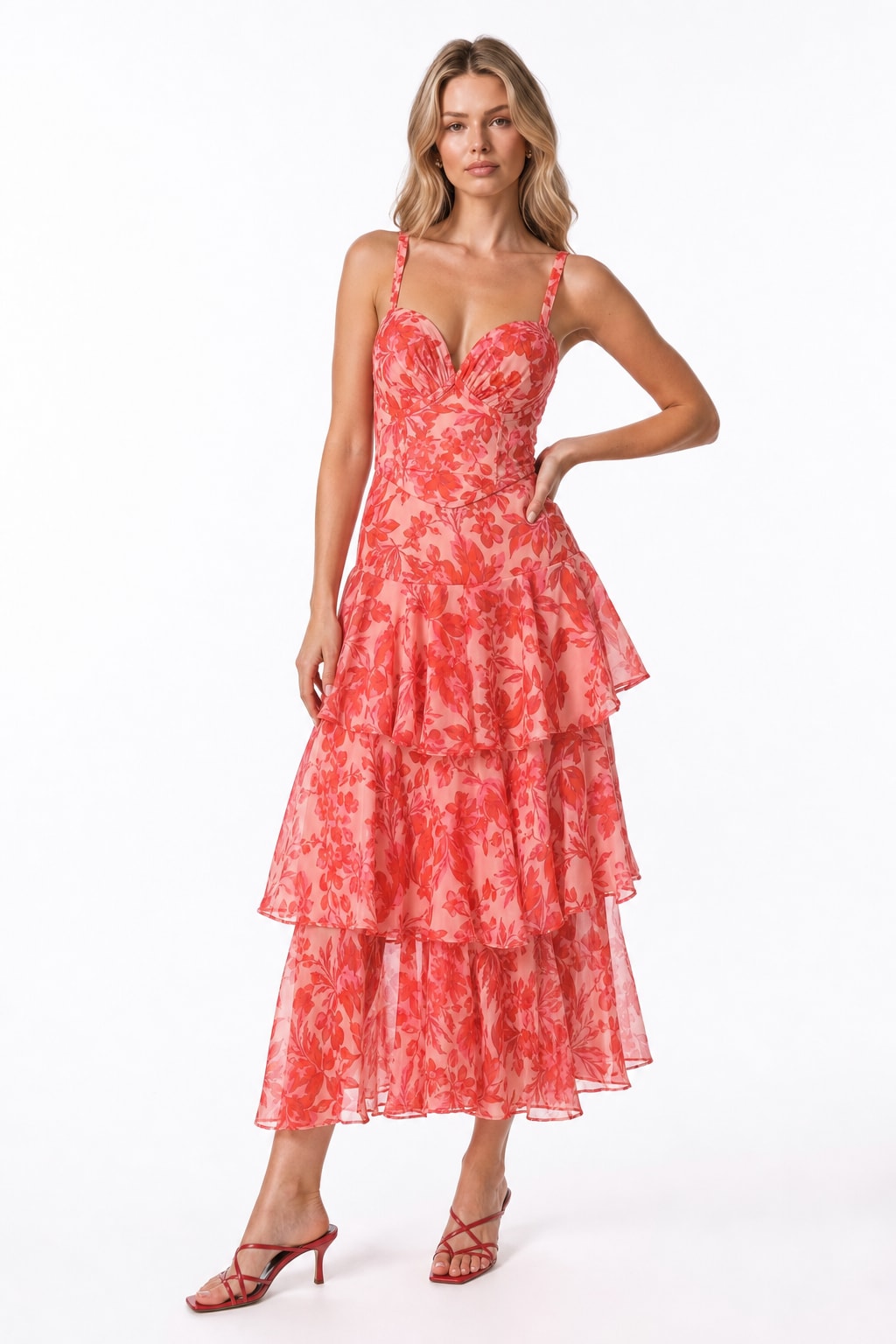 Polyester Ruffle Midi Dress - 2