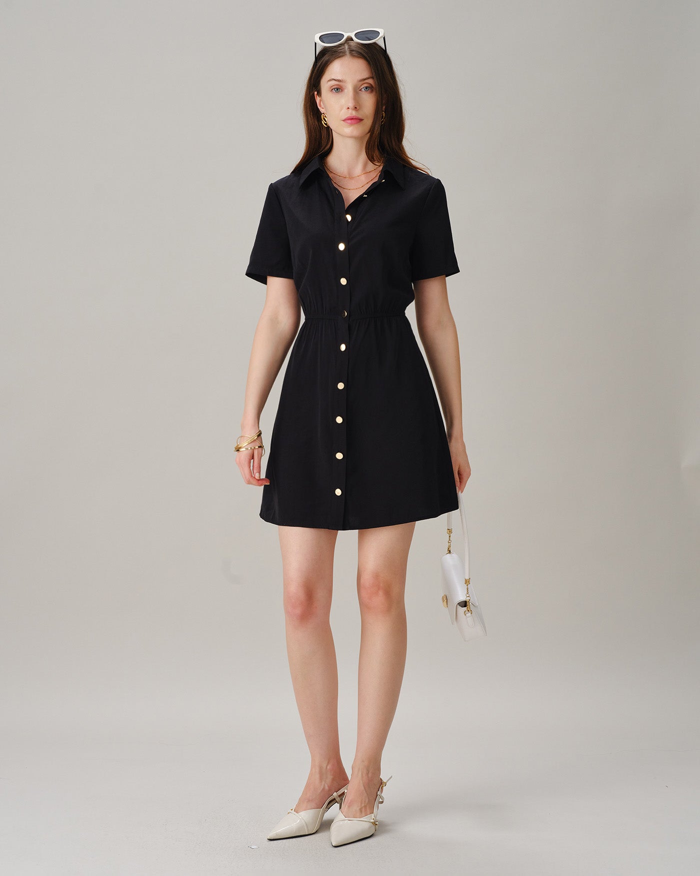 Black Collared Button-Front Mini Dress - view 4