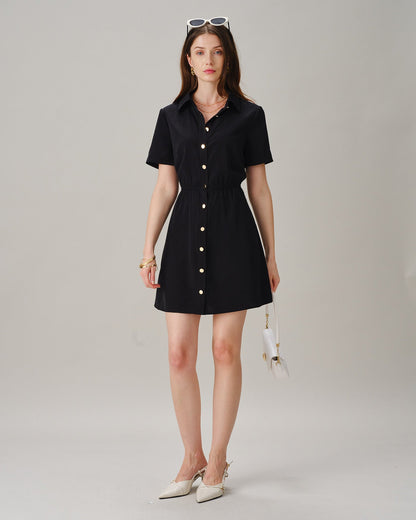 Black Collared Button-Front Mini Dress - view 4