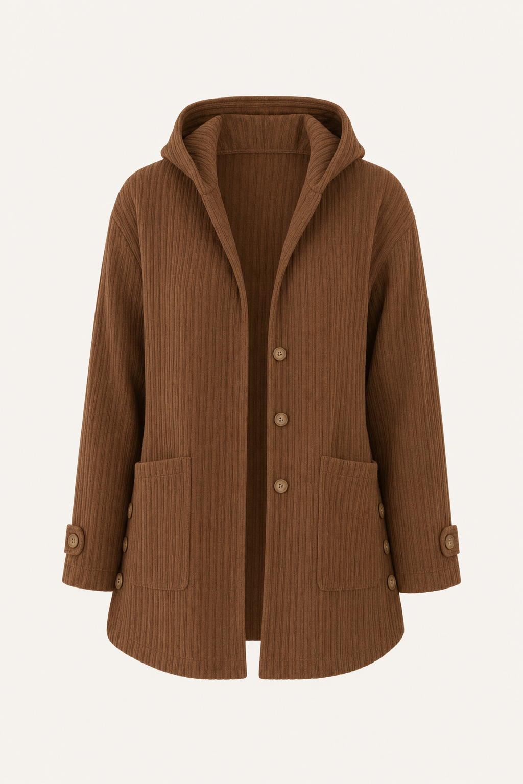 Hooded Button-Front Coat with Roomy Pockets