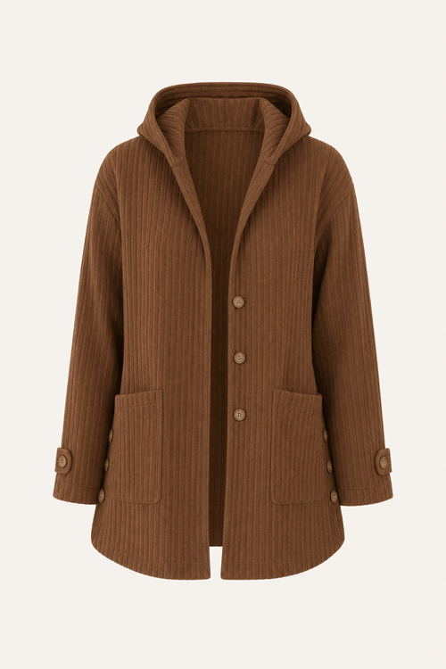 Hooded Button-Front Coat with Roomy Pockets