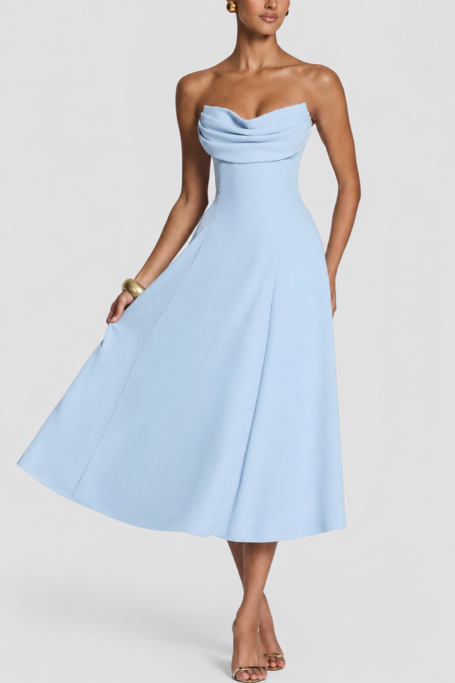 Strapless Lace-Up Pleated Midi Dress - view 2