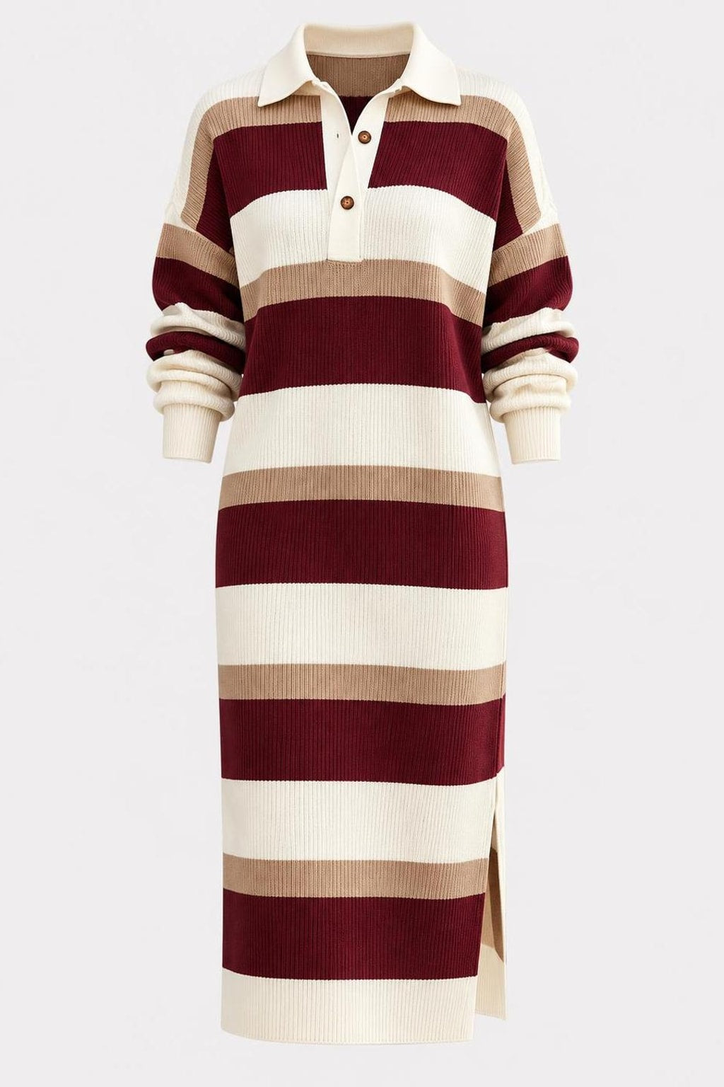 Polyester Sweater Dress With Polo Collar - 1