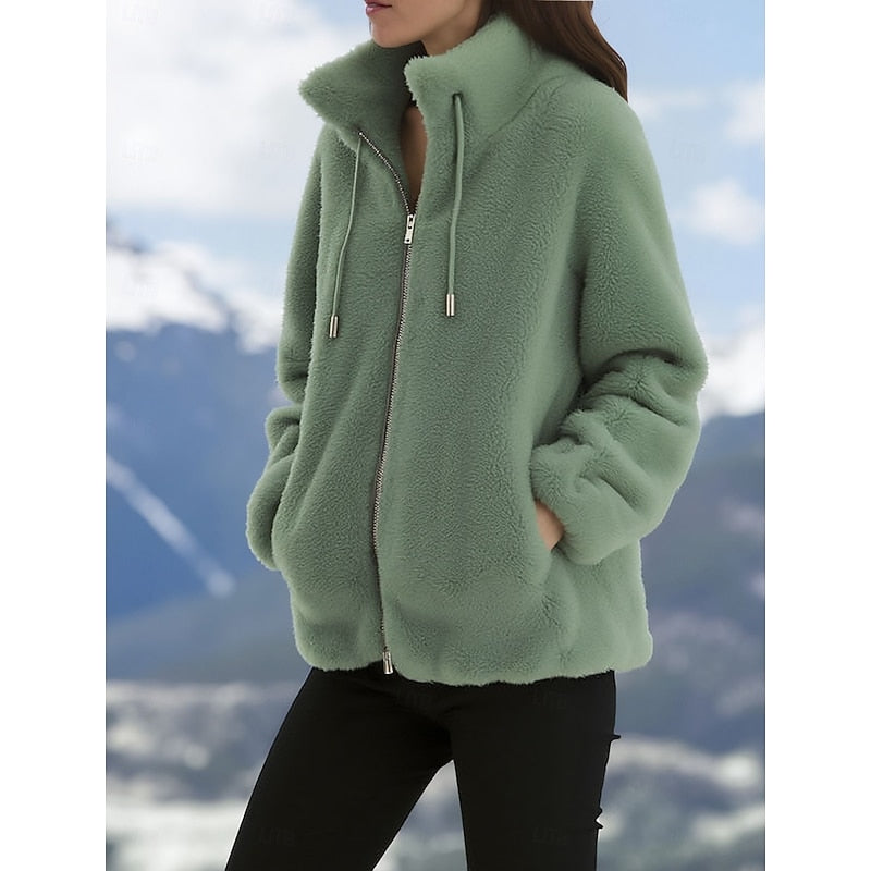 Full-Zip Fleece Coat with Stand Collar - view 2