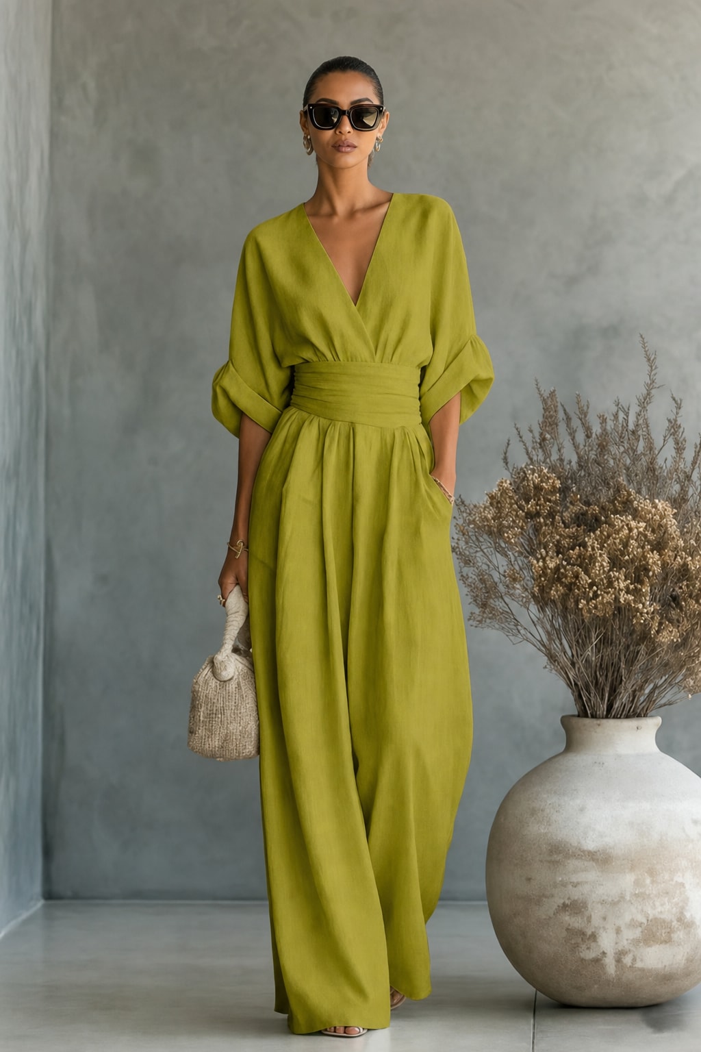 Women's Wide-Leg V-Neck Jumpsuit - 16