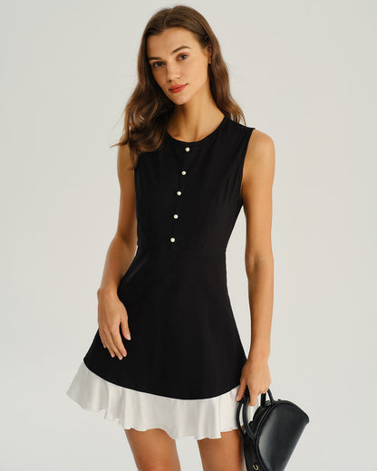 Black Mini Dress with White Contrast Collar - view 4