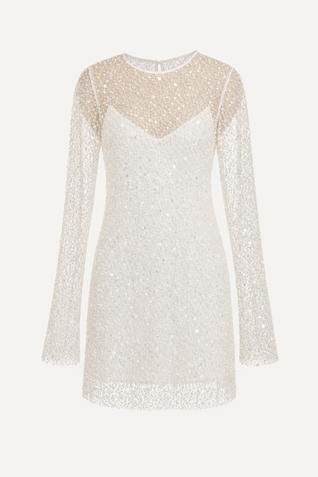 Sequin and pearl mini dress with long sleeves