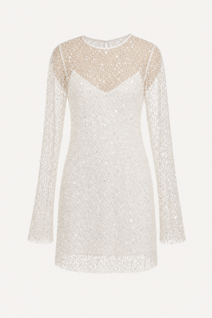 Sequin and pearl mini dress with long sleeves
