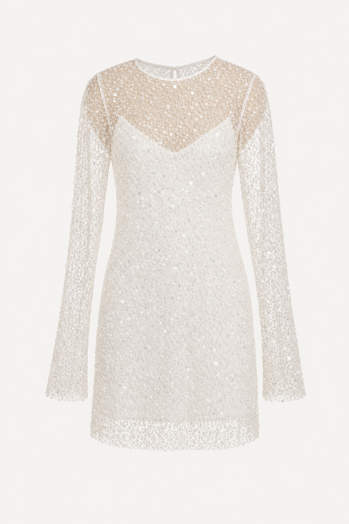 Sequin and pearl mini dress with long sleeves
