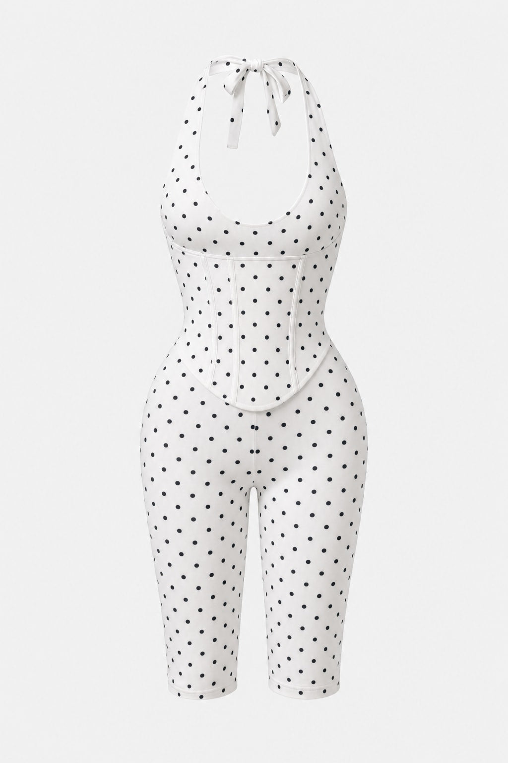 White Polka Dot Corset Capri Set - 1