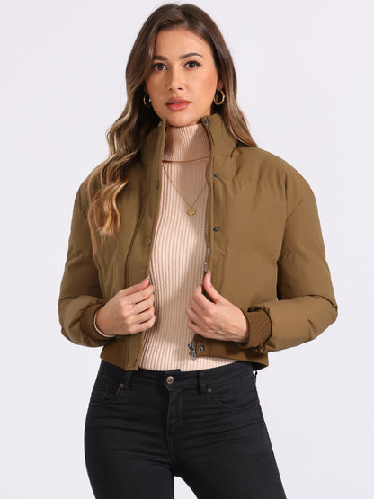 Padded Cropped Bomber Jacket With Stand Collar - view 7