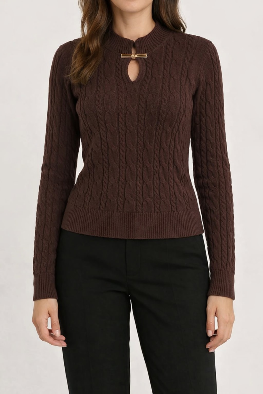 Knit Pullover Sweater With Stand Collar And Hollow Front - 4